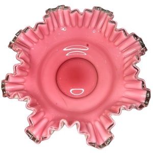 Vintage Fenton Pink Silver Crest Ruffled Edge Bowl